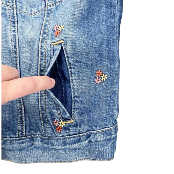 Gap Girls Floral Flowers Embroidered Denim Blue Jean Jacket Pocket XL - Picture 6 of 12
